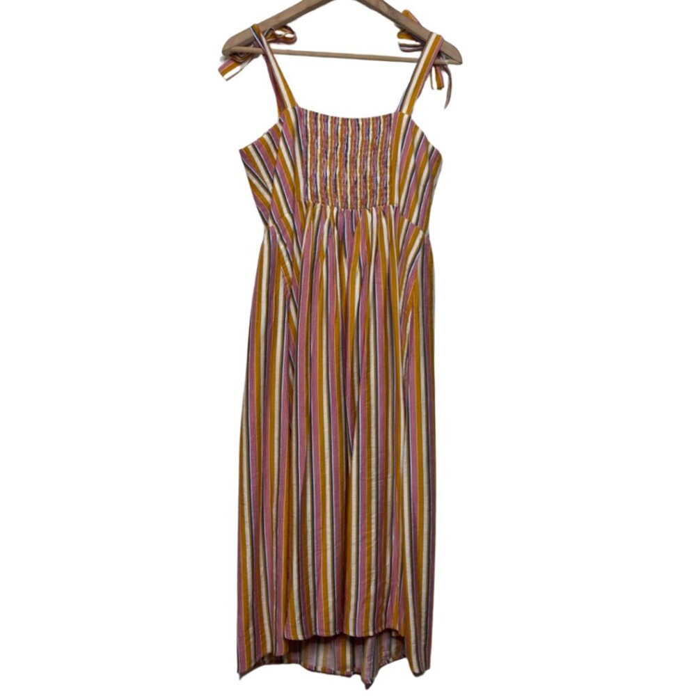 HEM & THREAD | Button Down Striped Tie Sleeve Midi Dress with Pockets | Size M - Picture 5 of 11